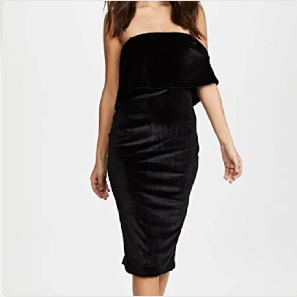 Likely Black Velvet off Shoulder Fold-Over Sheath Dress Size 2 Driggs